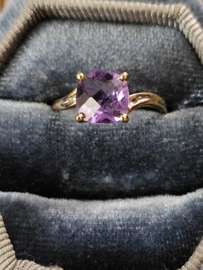 10k Amethyst,diamond Yellow Gold Ring